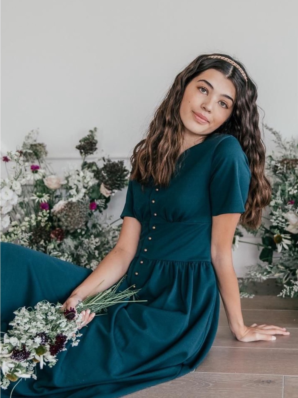 JessaKae Deep Teal or dark green Button-Front Midi Dress